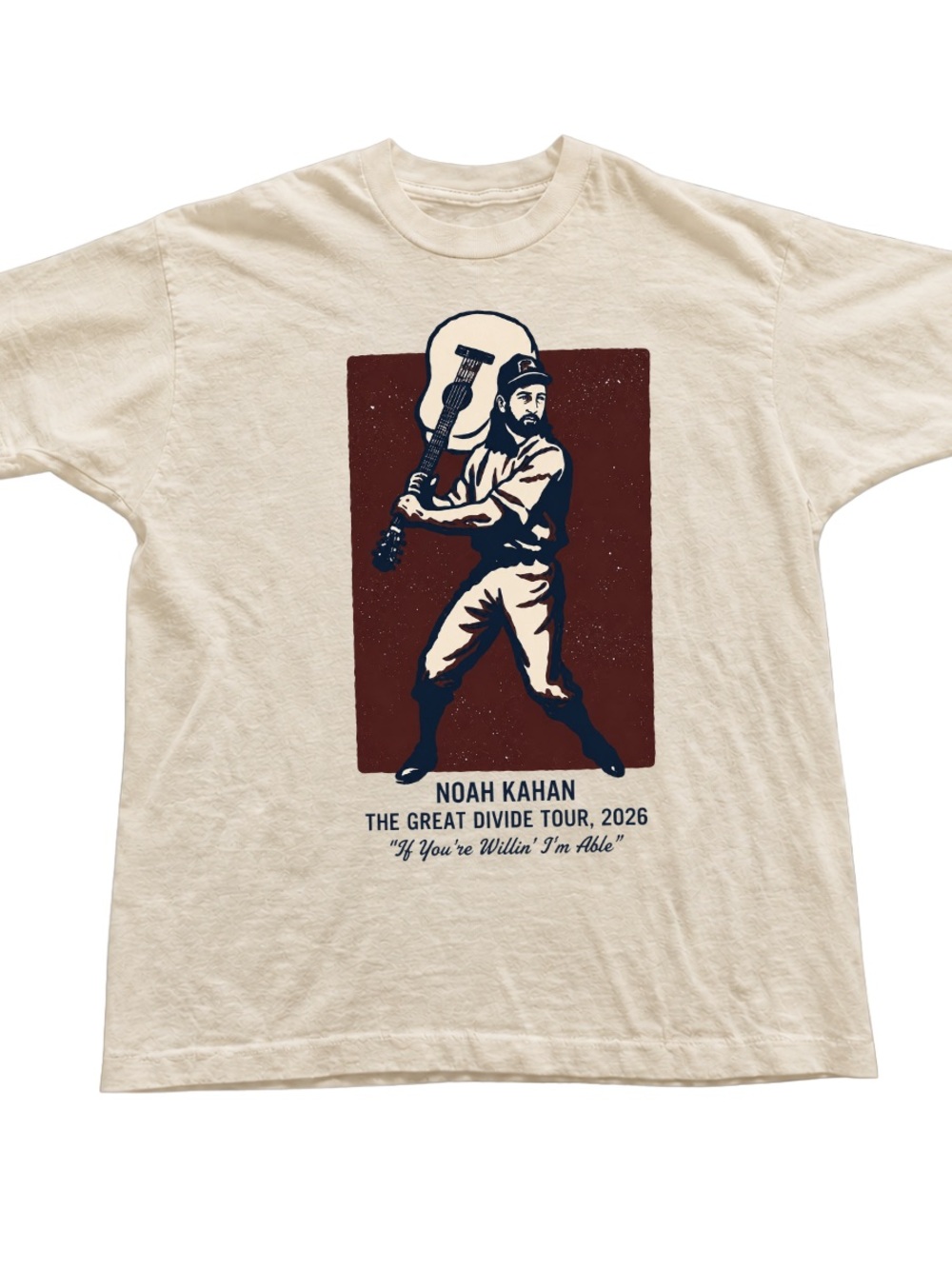 Off White Graphic Tee with Maroon & Navy Tour Illustration